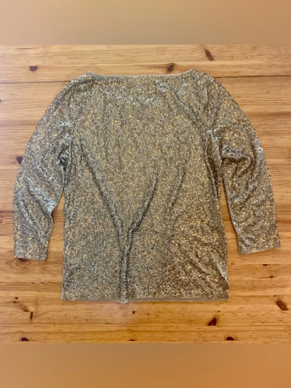 J.Crew Champagne Gold Sequin Glimmer Top Boatneck Long Sleeve Size Small